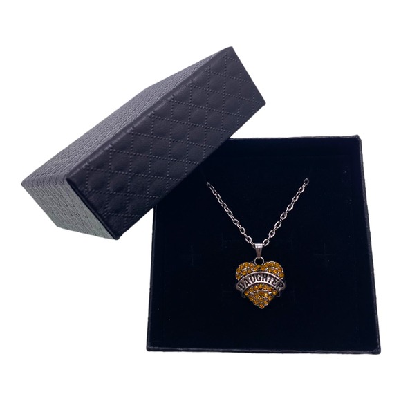 Imitation Yellow Topaz Daughter Cubic Zirconia Heart Necklace Gift Box - Picture 5 of 5